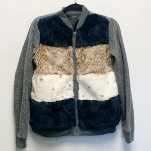 THML faux fur zipper jacket sweater